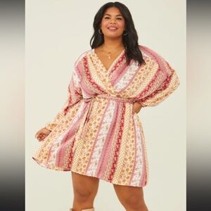 ARULA Pink and Yellow Patterned Midi Dress